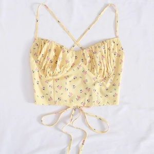 Ditsy Floral Crop Top W/ Criss Cross Back